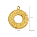 14K gold plated stainless steel round pendant with textured chevron pattern, 16x14mm - Metal Textured Ring / 1 Round Ring