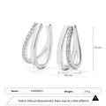 Silver S925 sterling silver U-shaped ear cuffs with micro-paved cubic zirconia stones - Pavé Double Ring Ear Cuffs - Silver (EP5618)