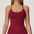 Bordeauxrotes Yoga-Set mit Cross-Back-Oberteil und High-Waist-Leggings aus Stretch - S / Kirschrot
