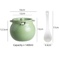Barattolo in ceramica verde fagiolo con coperchio e cucchiaio, capacità 1400ml da cucina - 1400ml Verde Matcha (Doppia Impugnatura)
