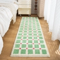 Tappeto scendiletto in peluche a scacchi verdi e crema, design a striscia lunga - 50x80cm / Bilo Verde