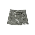 Glinsterende grijze pailletten minirok met metallic finish in een vlakke presentatie - XS / Zilverijs