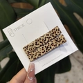 Close-up of beige leopard print acetate hair clips with metal back on white card - Gold Label Pair / Beige Sugar Jelly