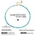 Detailed spec view of turquoise and white bead stainless steel necklace with measurements - Turquoise and White Thin Beaded Style (JDN0306066)