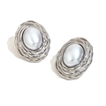 Wheat Pattern Oval Faux Pearl Studs Steel