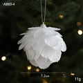 White snowy pinecone ornament with white glitter for Christmas tree hanging decoration - 7.2cm/11g / White Petal Glitter Foam Ball Style C