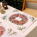 Christmas place mat with festive red floral wreath and green bow tie ornaments - Style I - Placemat