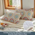 Set van 2 vierlaagse katoenen gaaskussenhanddoeken met mandala-prints en elastische banden - Beige Mandala