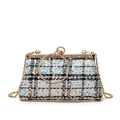 Elegante borsa da sera in tweed con paillettes, manico dorato e tracolla a catena - Bianco