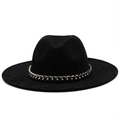 Detailed view of black suede cowboy hat featuring a bold silver acrylic chain band - Black