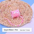 6mm pearl pink sequin ribbon on plastic spool for elegant gift box wrapping, 5 yards long - Pink Sequin Ribbon 6mm*5 Yards
