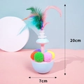 Blue tumbler cat toy with colorful plush balls and feathers, height 20cm and width 7cm - Tumbler Plush Ball Toy / Blue