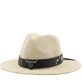 Cappello Panama in paglia con fascia ricamata a fiori e fibbia a teschio di toro - Beige