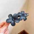 Pince à cheveux noir mat avec motif double fleur à cinq pétales pour femmes style rétro - Pince à Cheveux Latérale Double Fleur Noir Mat (4#) / Environ 10,5 cm