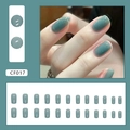 Glossy hazy green medium-long square press-on nails set with 24 pieces for natural manicure - CF017 Fog Green Square Nails (Glue Style)
