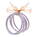 Set di 5 braccialetti in silicone con glitter viola e un fiocco decorativo in nastro dorato - Set di paillettes viola (30154)