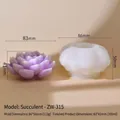 Succulent shaped silicone candle mold 86x50mm size with finished purple wax plant example - ZW-315 Succulent Shape