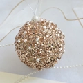 Champagne gold Christmas ornament with sequins and white pearls on white snow background - Champagne Pearl Sequin Ball 8cm