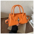 Women's minimalist orange square handbag with silver star metal buckle and top handle - Orange
