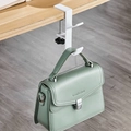White metal desk bag hook with adjustable screw clamp and double hook for storage - Double Hook Style / White