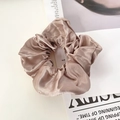 Champagne gold large silk satin scrunchie with soft ruched texture for hair - Lotus Pink