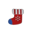 Christmas stocking brooch pin with red enamel finish and silver snowflake details - C1852-3-Blue Striped Sock
