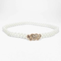 Elegant pearl waist belt featuring a gold heart-shaped buckle with sparkling rhinestones - Triple Heart Buckle (KL139-03)