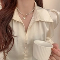 Elegant heart pearl necklace for women featuring a gold OT clasp and rhinestone pendant - 22# Necklace-White Heart OT Buckle Pearl