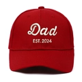 Classic red washed cotton baseball cap with white Dad EST. 2024 embroidery details - Adjustable / Red