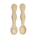 Silicone baby feeding training spoon set in soft beige with textured cat paw handles - Two-Piece Set / Milk Tea