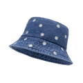 Cappello da pescatore in denim blu scuro con ricamo di margherite per il sole - M (56-58cm) / Blu scuro