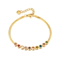 Bracciale a catena serpente in acciaio dorato con dieci pietre di zircone colorate - Oro