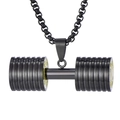 Polished black and yellow stainless steel dumbbell pendant necklace on white background - Pendant Only / Black