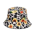 Women's sun bucket hat featuring trendy cow milk spots and vibrant sunflower patterns - Cow Pattern and Sunflower Print (3)