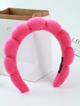 Pink sponge puffy headband in soft towel fabric with braided design and handmade label - Rose Red