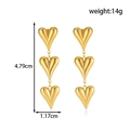 Titanium steel heart tassel earrings in gold finish with 4.79cm drop length dimensions - Triple Heart Drop (ER-1667) / Gold