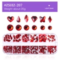 12-grid box of Light Siam red glass nail rhinestones in assorted mixed shapes - Light Siam (ZSHZ-207)