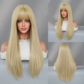 Vedute multiple della parrucca sintetica bionda cenere lunga e liscia con frangetta - 68CM / Oro Grigio
