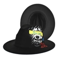 Fashionable black wool fedora hat featuring vibrant street style graffiti and artistic painting - Graffiti Monster 28 Style (7#)