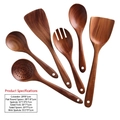 Handcrafted 6-piece acacia wood kitchen utensil set with natural grain and hanging holes - Mangium Wood 6-Piece Set / Approx. 530g
