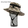 Outdoor wide brim sun hat in army green khaki camouflage with mesh breathability - Army Green Khaki