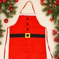 Feestelijk rood Kerstman schort met zwarte riem en witte gegolfde randversiering - Kerstman