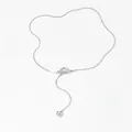Collar en Y de plata con cadena de serpiente, cierre de barra y bola de metal - Plateado