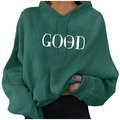 Dark green oversized 2D hoodie with GOOD vibes print and drawstring hood for men - Dark Green