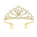 Golden bridal tiara with sparkling crystals and integrated hair combs for styling - Gold