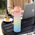 Pink, yellow and blue gradient sports water bottle with straw and time marker - Gradient Pink/Straw