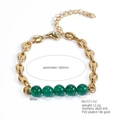 Bracciale vintage in acciaio inossidabile dorato con cinque pietre di smeraldo - Stile Cinque Perline Chicco di Caffè (571-02)