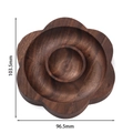 Detail of walnut wood flower-shaped jewelry tray showing dimensions and natural wood grain - Black Walnut / Plum Flower