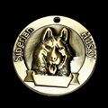 Antique bronze Siberian Husky pet ID tag with engravable blank banner for custom dog collars - Husky