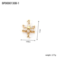 Detail view of gold flower pendant with zircons showing dimensions 1.7cm and weight 2.77g - BP0000130B-1-Gold White Stone Marquise Flower